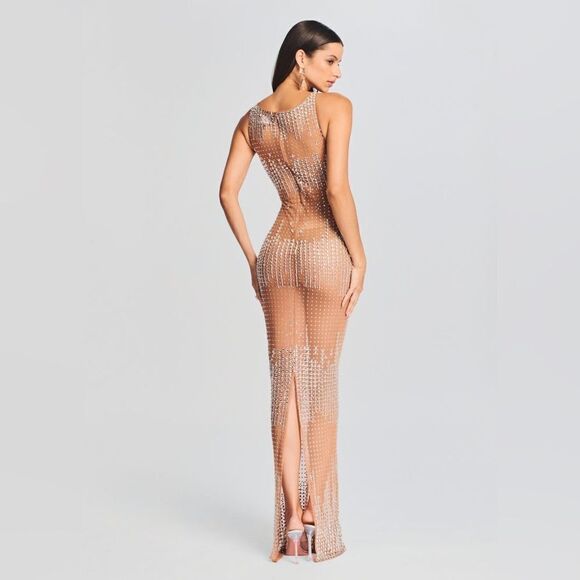 Retrofete Jovie Crystal Dress Size Small NWT Nude/Silver - Picture 3 of 12